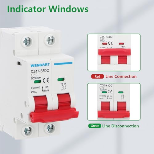 Wengart DC Leitungsschutzschalter DZ47-63Z,DC500V 32A,2P DIN Schienenberg für Solarenergie-System