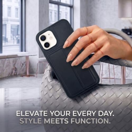 Image of amazon basics Luxury Vegan Leather Back Cover for iPhone 11 | Built-in Card Holder Slot | Integrated Mobile Stand | Slim Shockproof Protective Case with Stitched Finish - Blue