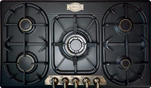 Kaiser KG 9325 Em Rétro Plaque de cuisson autonome à gaz 90cm/Cuisinière à gaz exclusive de Kaiser/Plan de cuisson à gaz/Noir/Grilles massives en fonte/Brûleur WOK 3,8kW avec adaptateur