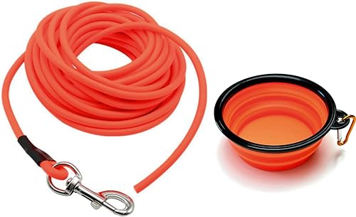 Dog Training Check Cord Tracking Leash 30 ft. and Collapsible Dog Bowl Portable Travel Dish