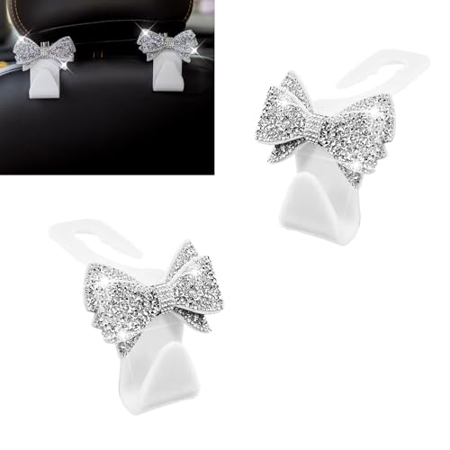 Arwrilt 2 PCS Bling Bow Car Seat Headrest Hooks, Cute