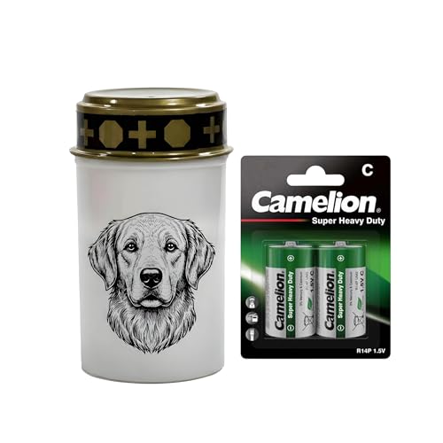 Fachhandel Plus LED Grablicht Hund mit Batterien – Grabkerze LED, wetterfeste Grableuchte Ewiges Licht...