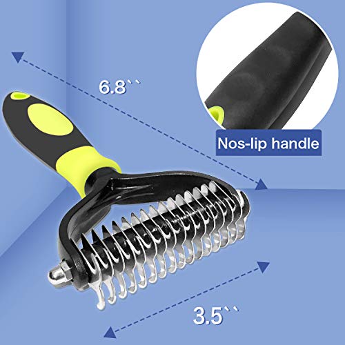 LUKACY Dog Brushes for Grooming, Cat Brush for Shedding and Grooming, Deshedding Brush Comb Remover Undercoat Rake Dematting Tool for Pet Small Large Long Hair Poodles 2 Sided(Yellow L)