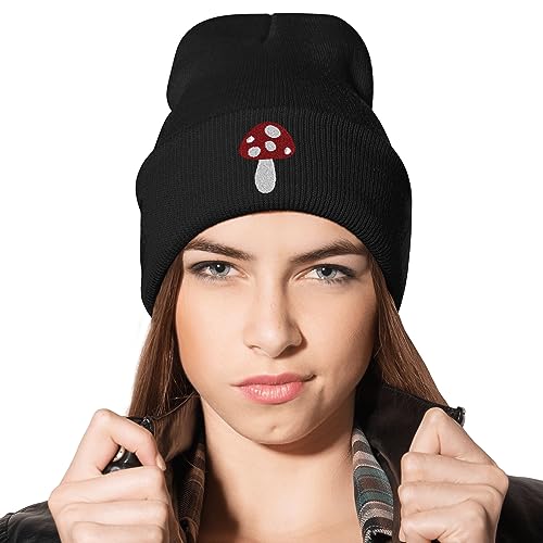 Image of Embroidery Goth Beanie Knit Hats for Men & Women, Embroidery Winter Hats Skull Cap
