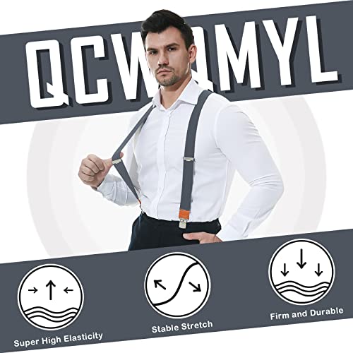 Qcwqmyl Grey Suspenders For Men Heavy Duty Clips Elastic Adjustable Straps Vintage X Back Leather Suspenders For Men Big And Tall #TOP1