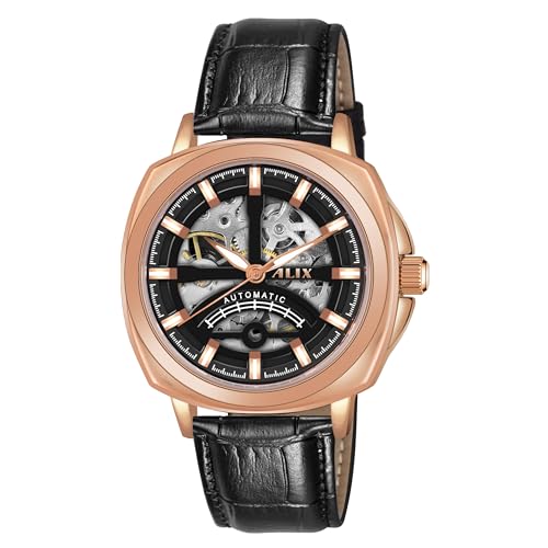 Image of ALIX AL2511 Automatic Mechanical Watch for Men Genuine Leather Strap Skeleton Dial Analog Watch