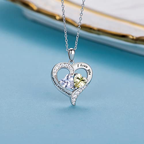 Blinggem Heart Necklaces For Women, 925 Sterling Silver Necklace For Women, Birthstone Necklace For Women, Jewelry For Women With 2 Birthstones, Women’s Jewelry Diamond Customized Pendant Necklace, Valentine’s Day Mother’s Day Christmas Birthday Anniversary Jewelry Gifts For Women Wife Mom Girlfriend Daughter Friend Her Sister #TOP3