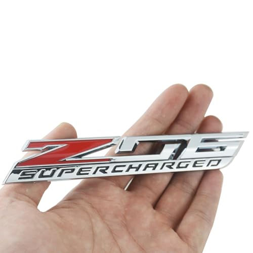 Image of 2Pc C7 Corvette ZO6 Super Charged Magnet Emblem 3D Badge Nameplate Supercharged LT4 15 Through 19 Replacement for C7 (Silver Red)