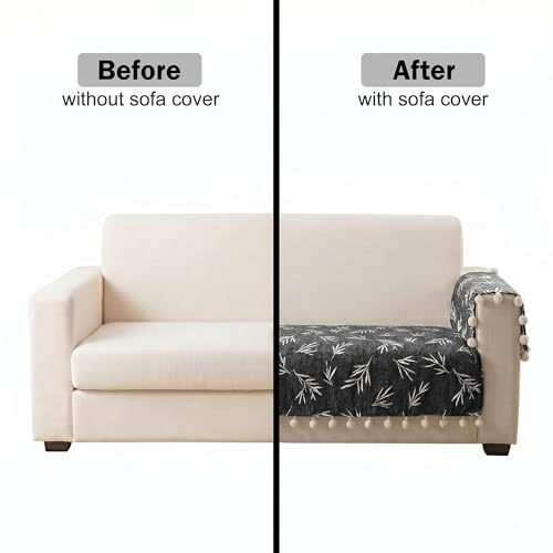 Image of Story@Home Chenille Sofa Mat 76x178Cm & Arm Rest Covers | Anti Slip 3 Seater Sofa Cover for 1 /2 /3 Seater & L Shape Sofa Cover | Measure Your Sofa & Create Your Own Customized Set - Slate & Snow