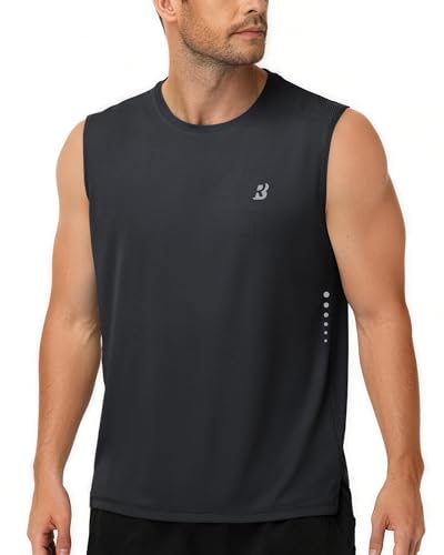 RIKUAOU Workout Sleeveless Shirts for Men, Quick Dry Athletic Active Tank Top, Lightweight Muscle Shirt for Gym Running Casual Sports Black