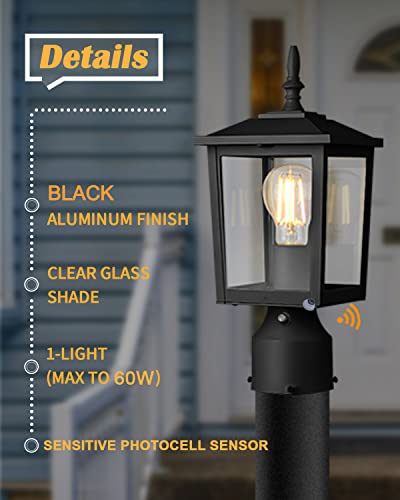 Cinoton Dusk To Dawn Outdoor Post Light Fixtures, Modern Exterior Post Lantern 6-Inch With Pier Mount Base, Aluminum Lamp Post Lantern Head With Clear Glass Waterproof For Garden Patio Pathway Deck #TOP2