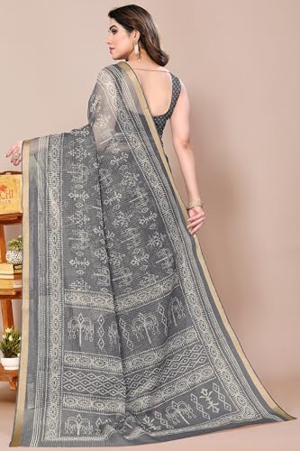 Image of MIRCHI FASHION Lightweight Kota Doria Cotton Saree | Floral Printed Summer Saree for Women | Breathable Ethnic Daily Wear Saree with Blouse Piece
