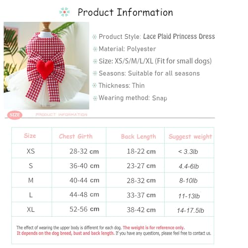 BT Bear Small Dog Dress - Puppy Skirt with Love Bow, Princess Tutu Skirt for Cats & Dogs - Wedding Lace Dress - Red, Size L - Image 3