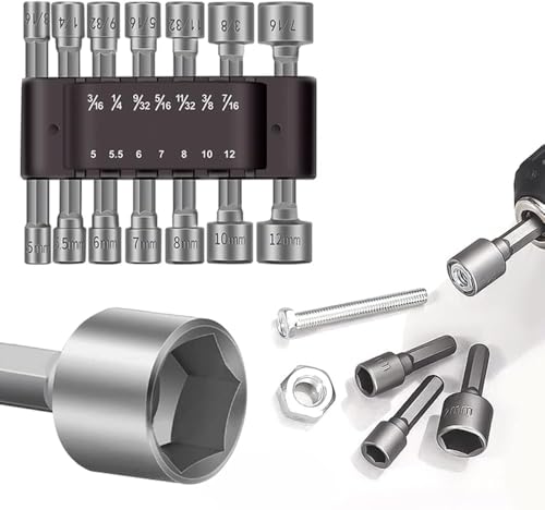 Image of Zurato 14 Piece Power Nut Driver Drill Bit Socket Wrench Tool Set | 35K Carbon Steel 1 /4 Inch Hex Shank Nut Driver Bits | Rustproof Wrench Adapter Kit for Drill Machine (14 Piece, Pck of 1)