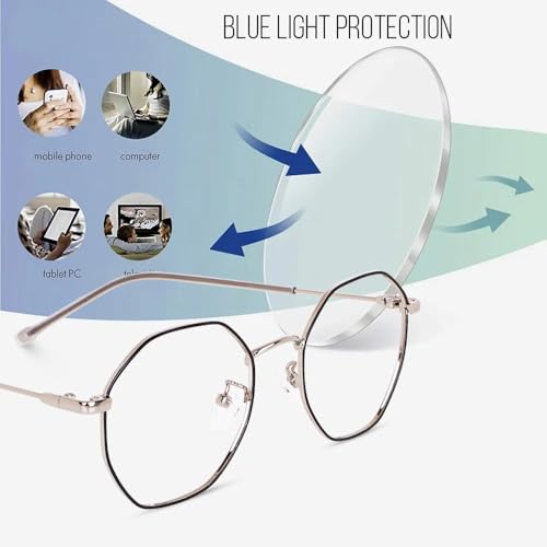Image of Hexagonal Shape Blue Cut Antiglare Zero Power Computer Eyeglasses For Men And Women | Blue Light Filtering Glasses For Computer And Mobile Use | 100% UV Protection
