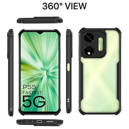 Image of Pikkme itel P55 5G Back Cover | Crystal Clear Transparent Back | Ultra Hyrbid | Full Camera Protection | Raised Edge | Bumper Back Case (Black)