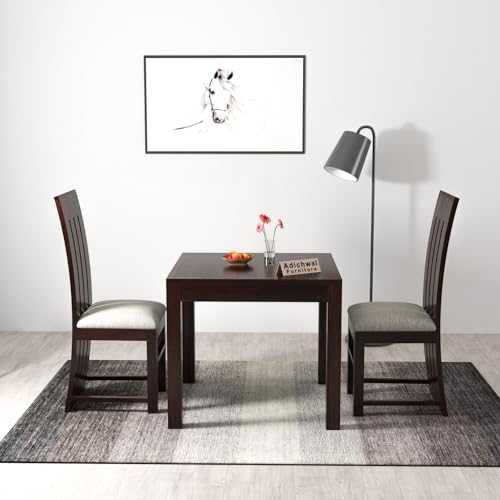 Image of Solid Sheesham Wood 2 Seater Dining Table Set with Cushioned Chairs for Dining Room | Living Room | Home & Office | Hotels Restaurant & Cafe (2 Seater, Walnut B)