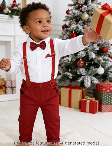 Image of A&J DESIGN Baby Boys Suits Infant Gentleman Formal Wedding Suspenders Outfit with Bowtie