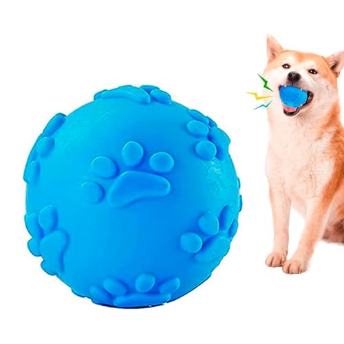 Image of Play Ball for Dogs | Durable Natural Rubber Squeaky Dog Toy | Cute Puppy Paw, Fetch & Chew Safe, Reduces Anxiety (Blue, Size 6cm)