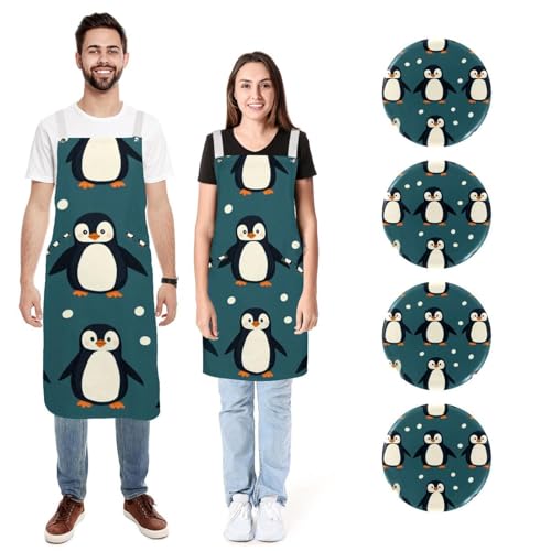 Tabliers de cuisine pingouin imperméables avec poches pour homme et femme