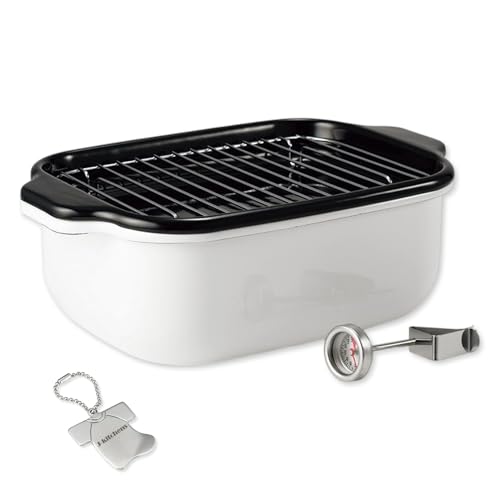 J-kitchens 天ぷら鍋 ホーロー 長い食材が揚げやすい 長方形型 バット・スノコ・アミ・温度計付 大 IH対応 ガス オリジナル カンキリくんT 付