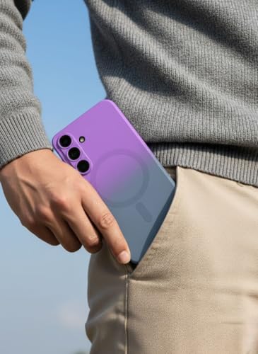 Image of amazon basics Gradient Mag-Safe Case for Samsung Galaxy S25 5G | Soft Silicone Shockproof Cover with Camera Protection | Slim Lightweight Design | Smooth Touch & Durable - Purple & Gray