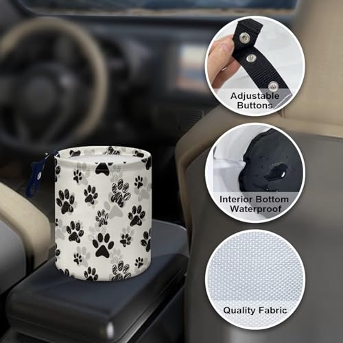 Image of Dog Paw White Black Printed Car Trash Can Garbage Bin Decoration Car Interior for Car Front Seat, Back Seat, Floor, Headrest for Car SUV Trucks