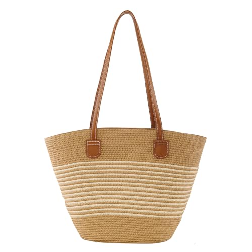 Image of Ayliss Women Straw Bag Large Handwoven Summer Beach Tote Shoulder Handbag Purse Striped Handmade Weaving Straw Bag