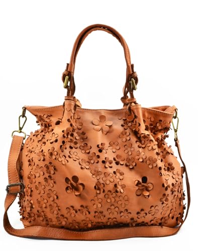 Sac à main cabas en cuir véritable lavé vintage modèle FLORA