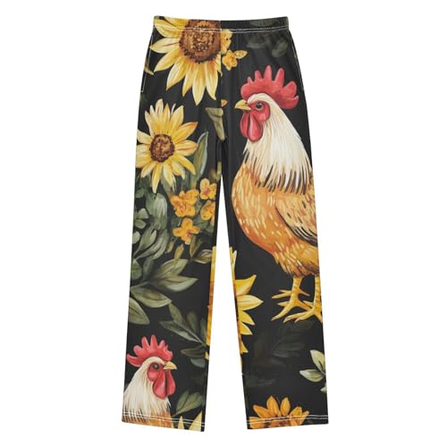 ZZXXB Rooster and Sunflowers Boys Long Pants Soft Trousers Elastic Waist Kids Lounge Bottoms with Pockets S-XL