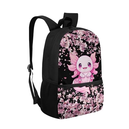 Yzaoxia Axolotl School Backpack for Girls Pink Kids Girls School Bags 10-12 Years Old Cherry Blossom Bookbags with Adjustable Straps2