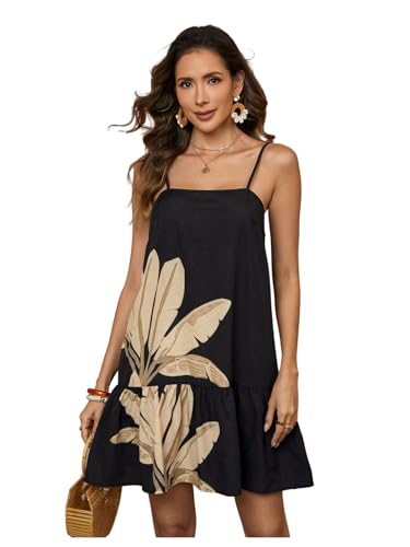 Image of RoseSeek Women's Floral Boho Flowy Mini Cami Dress Ruffle Hem Spaghetti Strap Vacation Tank Dresses