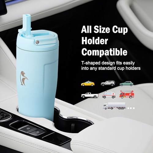 Image of Coolflask Water Bottle 32 oz Fits Car Cup Holder with Straw & Handle