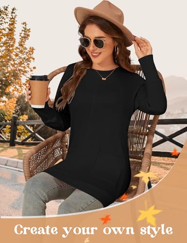 LOMON Long Sleeve Womens Tunic Tops to Wear with Leggings Loose Fit Crew Neck T Shirts with Pockets4