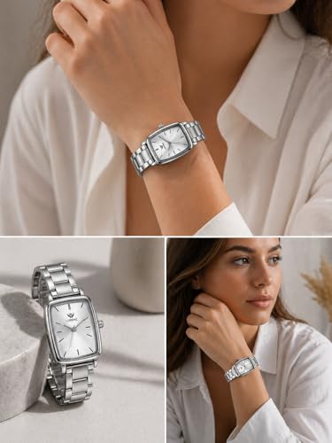 Image of LORENZ Women's Wrist Watch | Elegant Rectangular Silver Dial | Stainless Steel Strap | Slim Stylish Casual Formal Watch | Quartz Analog Watch for Women & Girls