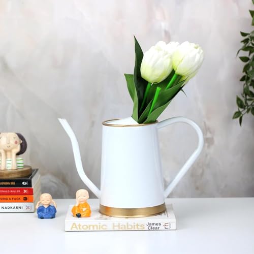 Image of Watering Can for Plants | Metal Watering Can with Long Spout | Flower Watering Pot for Home Gardening | Terrace Garden Accessories | Garden Water Can for Indoor (White) 1.5 Litre