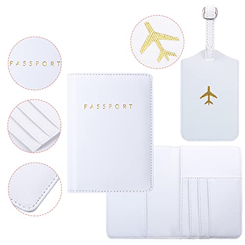 2 Pieces Passport Covers And 2 Pieces Luggage Tags, Passport Holder Travel Suitcase Tag (White, Black) #TOP2