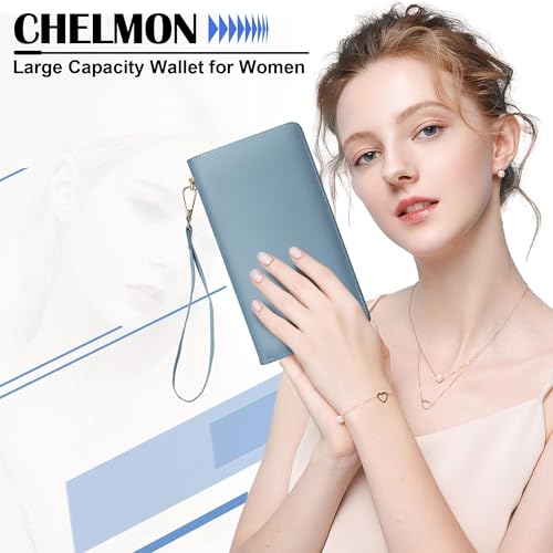 Image of Chelmon Women's Vegan Leather Clutch Wallet with Zip, Hand Strap, Large Capacity