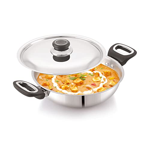 Image of Anjali FPKD22 Stainless Steel Pro Kadai with Stainless Steel Lid 2 LTR Induction and Gas Stove Base