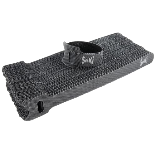 SeKi Pack of 50 Velcro Cable Ties, Black, 15 cm, Velcro Tape, 12 mm Wide, Cable Management, Cable Organiser