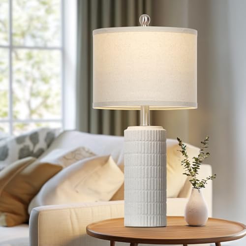 Cinyirong 23.5'' Ceramic Lamp for Living Room-Farmhouse Table Lamp for Bedroom Nightstand, White Night Stand Light Lamp with Linen Shade, Modern Bedroom Lamps Frosted White(2 Bulbs Included) by Cinyirong - Image 6