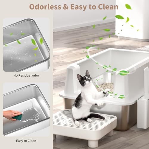 Arenero para gatos de acero inoxidable extra grande con tapa miniatura 2