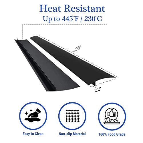 Silicone Stove Gap Covers (2 Pack), Easy Clean Heat Resistant Oven Gap Filler To Seal Between Stovetop and Counter (25 Inches, Black)