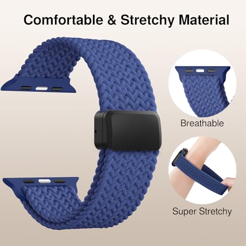 Image of Braided Stretchy Band Compatible with Apple Watch Bands 38mm 40mm 41mm 42mm 44mm 45mm 46mm 49mm Women Men, Soft Nylon Solo Loop Magnetic Sport Strap for iWatch Series 11 10 9 8 7 6 5 4 3 2 1 SE Ultra
