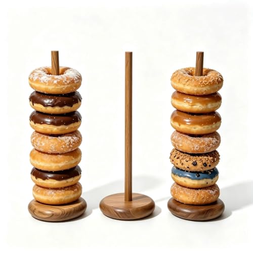 3 Pack Acacia Donut Stand, 14 Inch Wood Donut Display Wooden Bagel Holder