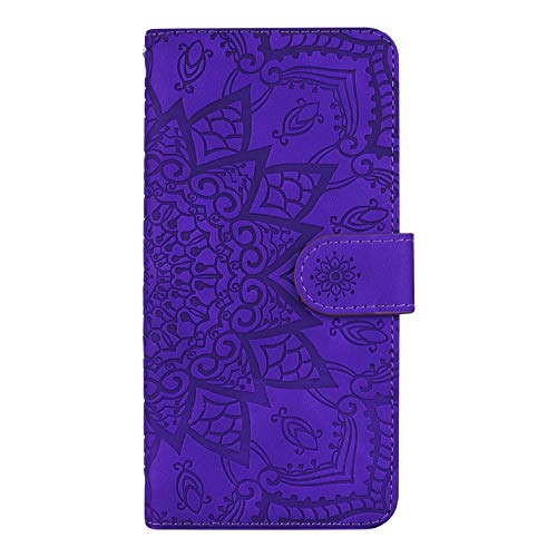 Shukukan A40 Phone Case, A40 Mandala Embossed Wallet Cases, Soft Notebook PU Leather Folio Flip Cover with Card Holders Anti Slip Snug Fit Holster for Samsung Galaxy A40 Purple