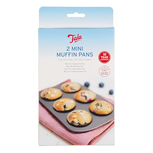 Tala Moule à Mini Muffins Lot de 2 Acier Carbone Antiadhésif Sans BPA ni PFAS 17 x 11 cm Plaque Compacte pour Mini Muffins Cupcakes Petites Quiches et Snacks...