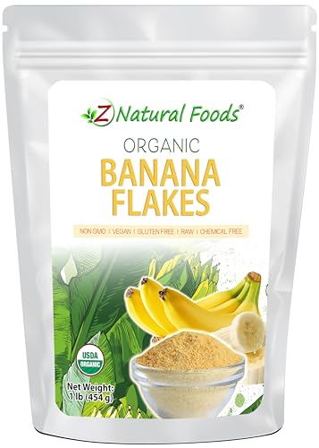 Z Natural Foods Organic Banana Flakes - Crisp Ripe Bananas for Potassium & Fiber Support, Digestive Health, Skin Glow - Natural Flavor & Dried Flake, Mix in Smoothies Yogurt Cereal & Recipes, 1 lb
