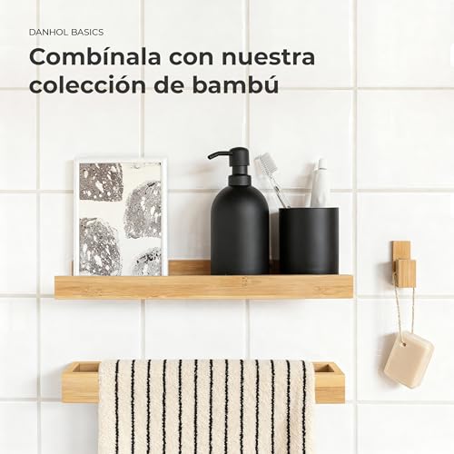 danhol® Toallero Adhesivo Baño | Set de Toallero Bambu + Toalla Algodón | Toallero sin Taladro | Toallero Madera 38 cm - imagen 5