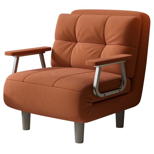 Sofa Cama Individual Plegable Marco Metálico Sillón Convertible Multifuncional con Respaldo Ajustable en 5 Posiciones y Almohada Desmontable Carga 300kg(Brown,65cm/25.59in)